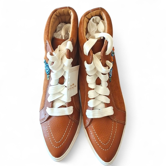 Coach Suede High Top Sneakers with Sequin Floral Embellishment - Picture 6 of 15